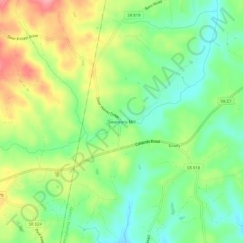 Swansons Mill topographic map, elevation, terrain