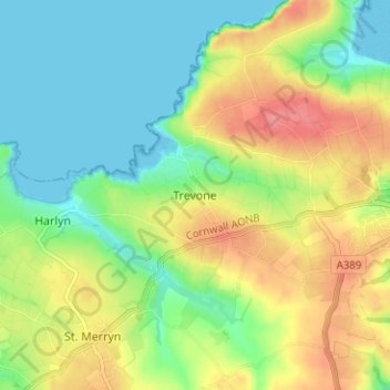 Trevone topographic map, elevation, terrain