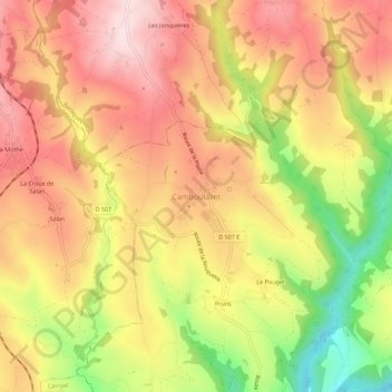 Camboulazet topographic map, elevation, terrain