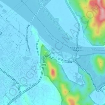 Ghodbunder topographic map, elevation, terrain