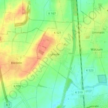 Lühnde topographic map, elevation, terrain