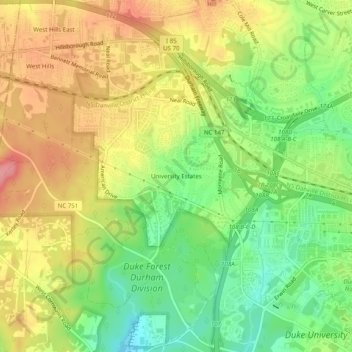 University Estates topographic map, elevation, terrain