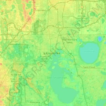 Kissimmee topographic map, elevation, terrain