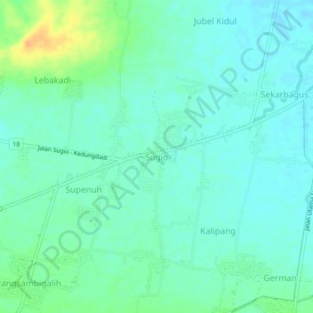 Sugio topographic map, elevation, terrain
