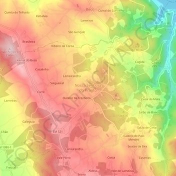 Frazoeira topographic map, elevation, terrain