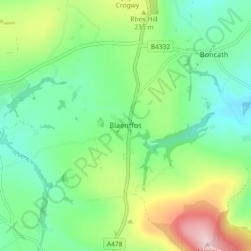 Blaenffos topographic map, elevation, terrain