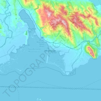 Mesolongi topographic map, elevation, terrain