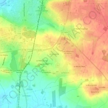 Les Fougères topographic map, elevation, terrain