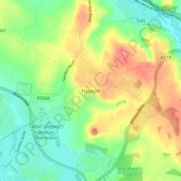 Hopton topographic map, elevation, terrain