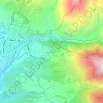 Begjunec topographic map, elevation, terrain