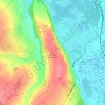 Monts de Caubert topographic map, elevation, terrain
