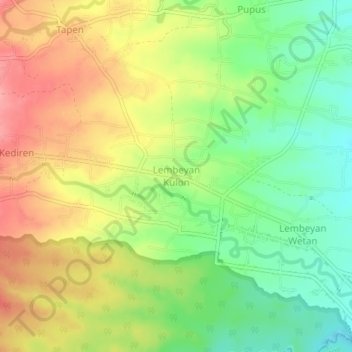 Lembeyan Kulon topographic map, elevation, terrain