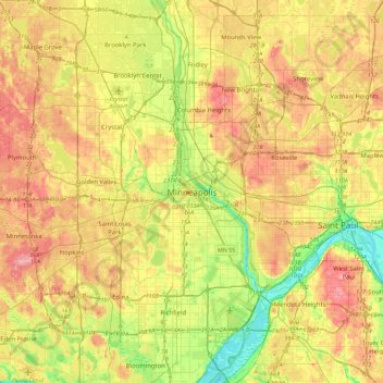 Minneapolis topographic map, elevation, terrain