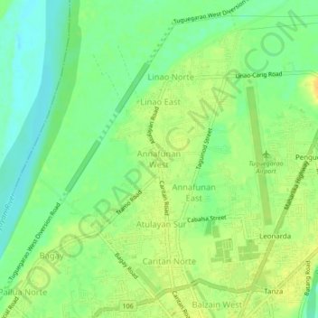 Annafunan West topographic map, elevation, terrain