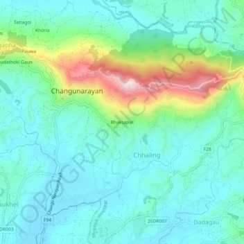 Bhaktapur topographic map, elevation, terrain