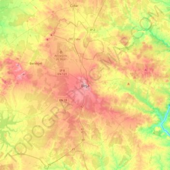 Beja topographic map, elevation, terrain