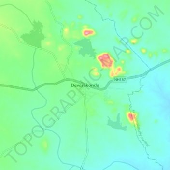 Devarakonda topographic map, elevation, terrain