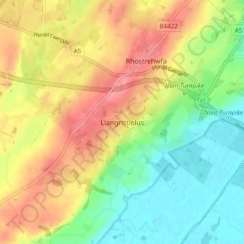 Llangristiolus topographic map, elevation, terrain