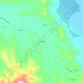 Loica Arriba topographic map, elevation, terrain