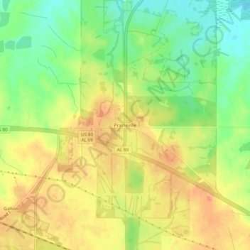 Prairieville topographic map, elevation, terrain