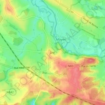 Izel topographic map, elevation, terrain