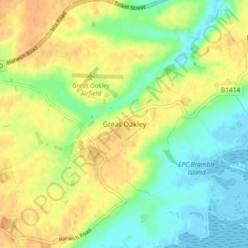 Great Oakley topographic map, elevation, terrain