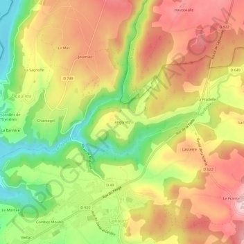 Anglards topographic map, elevation, terrain