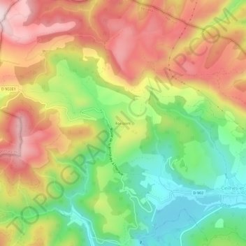 Rocozels topographic map, elevation, terrain