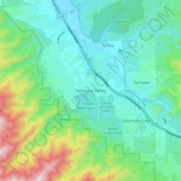 Temescal Valley topographic map, elevation, terrain