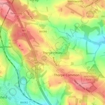 Thorpe Hesley topographic map, elevation, terrain