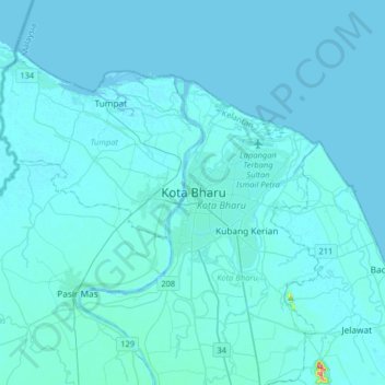 Kota Bharu topographic map, elevation, terrain