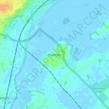 Stuntney topographic map, elevation, terrain