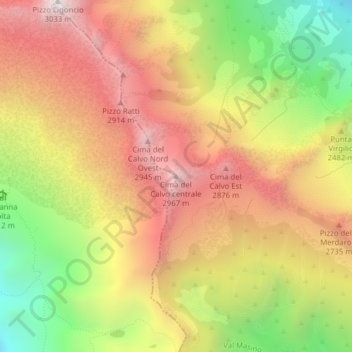 Cima del Calvo centrale topographic map, elevation, terrain