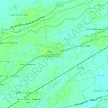 Tirubuvanam topographic map, elevation, terrain