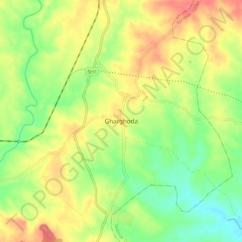 Gharghoda topographic map, elevation, terrain