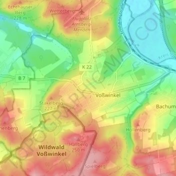 Voßwinkeler Heide topographic map, elevation, terrain