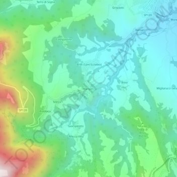 Margani topographic map, elevation, terrain