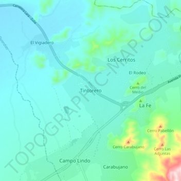 Tintorero topographic map, elevation, terrain