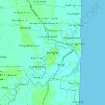 Poraiyar topographic map, elevation, terrain