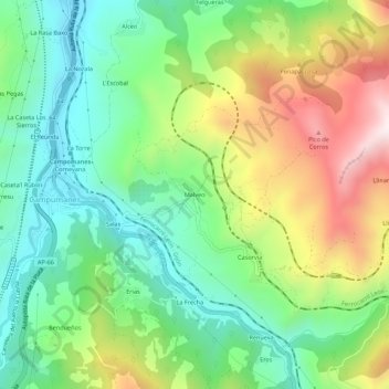 Malveo topographic map, elevation, terrain