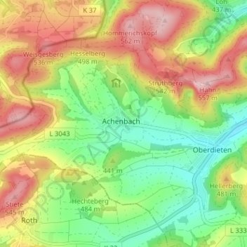 Achenbach topographic map, elevation, terrain