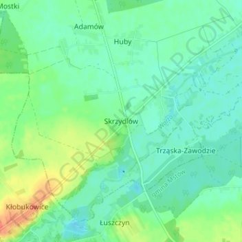 Skrzydlów topographic map, elevation, terrain