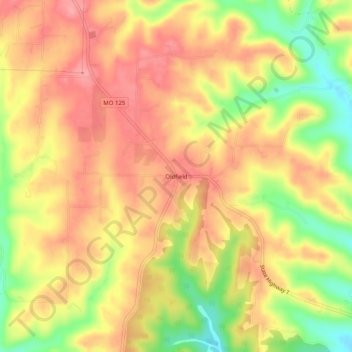 Oldfield topographic map, elevation, terrain