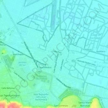 Xochimilco topographic map, elevation, terrain