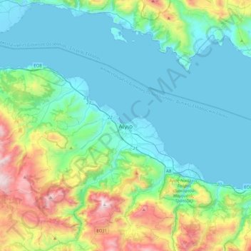 Aigio topographic map, elevation, terrain