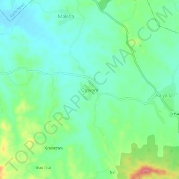 Odwara topographic map, elevation, terrain