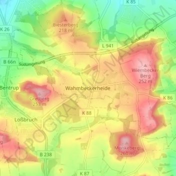 Wahmbeckerheide topographic map, elevation, terrain