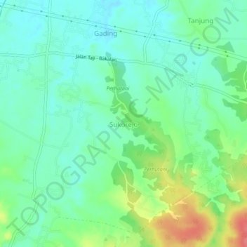 Sukorejo topographic map, elevation, terrain