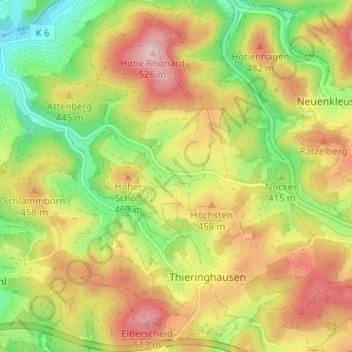 Rhonard topographic map, elevation, terrain