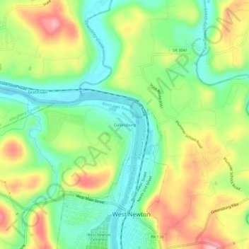 Collinsburg topographic map, elevation, terrain